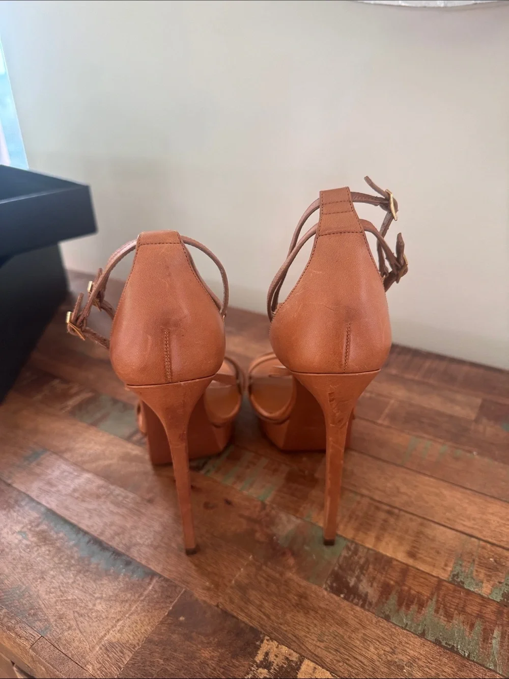 Saint Laurent Tan Leather Ankle-Strap Heels - Picture 4 of 8